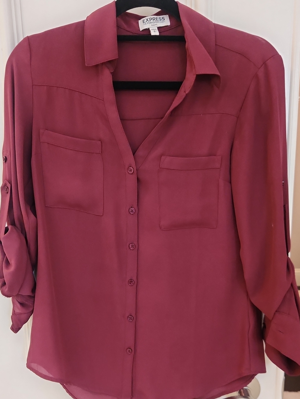 Express Button-Front Blouse in Wine Red